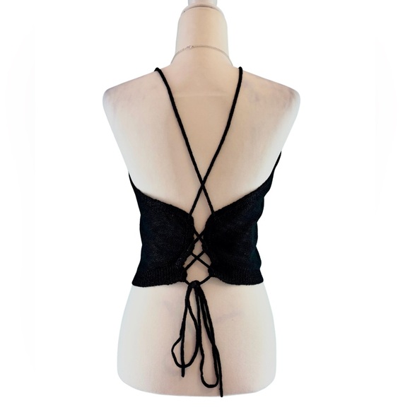 wild fable Black Knit Halter Crop Top Crisscross Lace-Up Back Size L NWT - Picture 1 of 6
